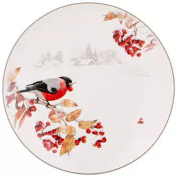 Тарелка десертная Лесная сказка Снегирь на рябине, 20.5 см, фарфор