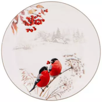 Тарелка десертная Лесная сказка Снегири на ветке, 20.5 см, фарфор