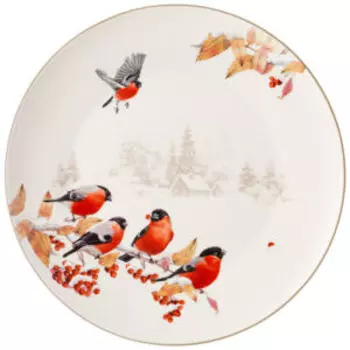 Тарелка обеденная Лесная сказка Снегири, 26 см, фарфор