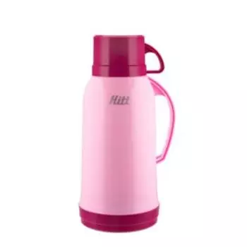 Термос HITT, 1 л, розовый, пластик, стекло