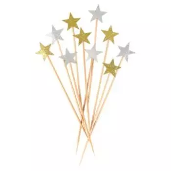 Топперы для торта Звездочки, 10 шт, 16 см, бамбук