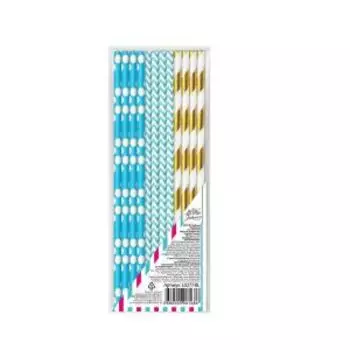 Трубочки бумажные для напитков Fiolento Веселая вечеринка, 12 шт, голубой/золото