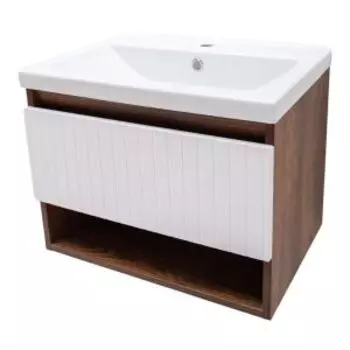 Тумба для ванной Акваль Нова, 60 см, белый софт, с раковиной Тобаго 60