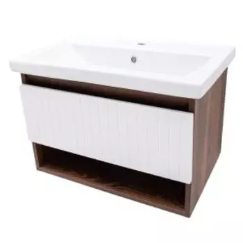 Тумба для ванной Акваль Нова, 70 см, белый софт, с раковиной Фостер 70