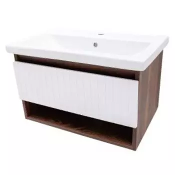 Тумба для ванной Акваль Нова, 80 см, белый софт, с раковиной Тобаго 80