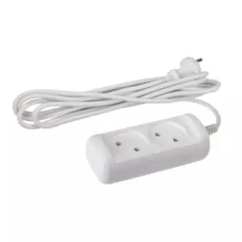 Удлинитель электрический ЭРА, 2 гнезда, без заземления, 3 м, белый