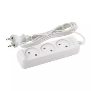 Удлинитель электрический ЭРА, 3 гнезда, без заземления, 1,5 м, белый
