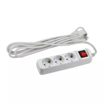 Удлинитель электрический ЭРА, 3 гнезда, с заземлением, с выключателем, 5 м, белый