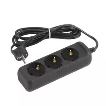 Удлинитель электрический ЭРА, 3 гнезда, с заземлением, 3 м, черный