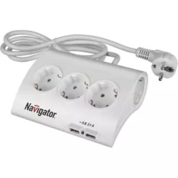 Удлинитель Navigator, 3 гнезда, 2 USB, 1.8 м, с заземлением, 16 А