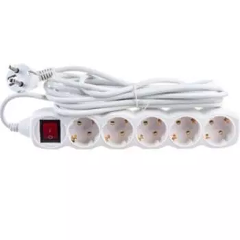 Удлинитель сетевой Космос, 5 гнезд, заземление, выключатель, 16 А, 5 м