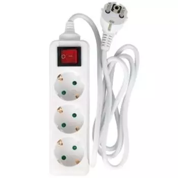 Удлинитель Volsten, 3 гнезда, 1.5 м, с выключателем, 10 А, 2200 Вт, с заземлением