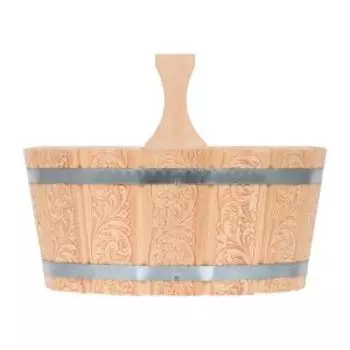 Ушат шайка БАННЫЕ ШТУЧКИ с орнаментом цветы, 3,5л, липа, пластиковая вставка