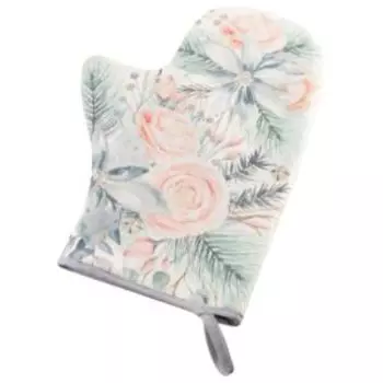 Варежка-прихватка Этель Christmas flowers, 20х27 см, саржа 190г/м2, голубой/розовый