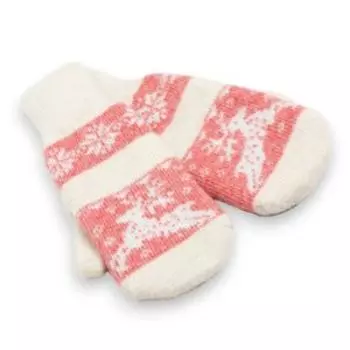 Варежки женские Стильная шерсть Олень со снежинкой, р. 20-22, красный/белый, шерсть