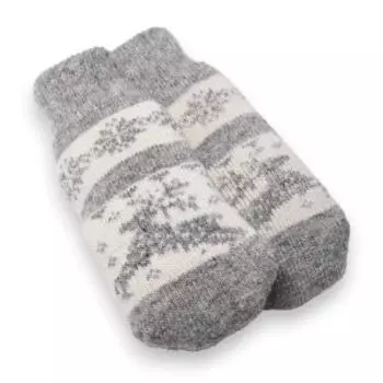 Варежки женские Стильная шерсть Олень со снежинкой, р. 20-22, серый/белый, шерсть