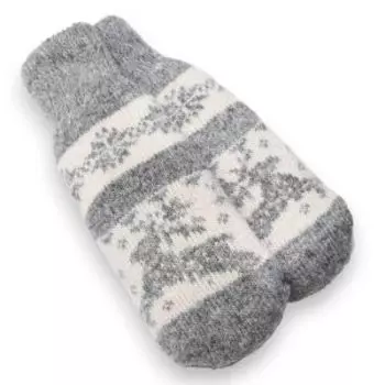 Варежки женские Стильная шерсть Олень со снежинкой, р. 20-22, серый/белый, шерсть