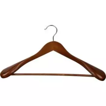 Вешалка для одежды Рыжий кот, 45 см, костюмная, с широкими плечами и перекладиной с ПВХ покрытием, дерево, темно-коричневый
