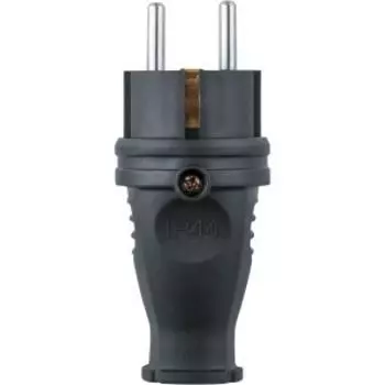 Вилка прямая Navigator, 16 А, с заземлением, IP44, каучук, черная