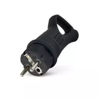 Вилка угловая, заземление, каучук, 16А, 250В, IP44, с ушком, 4х4х11.5 см