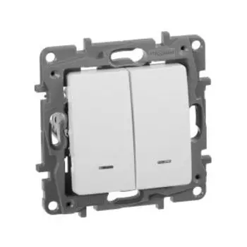 Выключатель двухклавишный ETIKA, с подсветкой, 10А