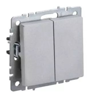 Выключатель двухклавишный IEK Brite, 10А, алюминий