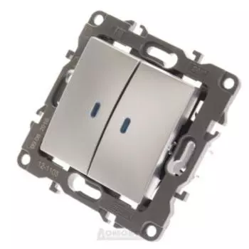 Выключатель двухклавишный Эра 12 с подсветкой, 10АХ-250В, алюминий