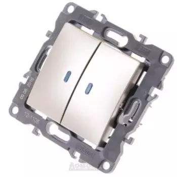 Выключатель двухклавишный Эра 12 с подсветкой, 10АХ-250В, шампань