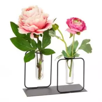 ваза Золотая с колбами, размер: 14х9х22см, металл, стекло