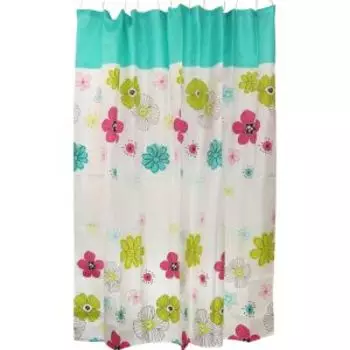 Занавеска для ванной комнаты Рыжий кот Большие цветы, 180х180 см, полиэстер