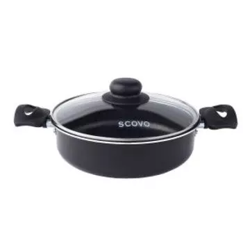 Жаровня Scovo Consul, 24 см, а/п покрытие, штампованный алюминий, бакелитовая ручка, стеклянная крышка, черный