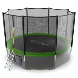 Батут Evo jump "External", 12 ft, цвет: зеленый + Lower net с внешней сеткой, лестницей, нижняя сеть