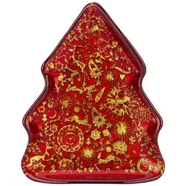 Блюдо Elan Gallery "Елочка", красное с золотым орнаментом