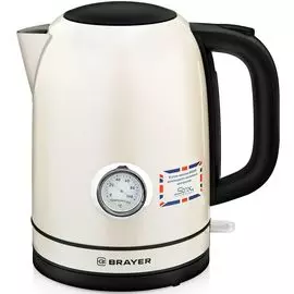 Чайник электрический Brayer BR-1005YE, 2200 Вт, 1,7 л, встроенный термометр, сталь, бежевый