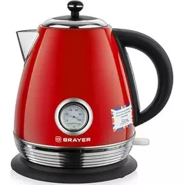Чайник электрический Brayer BR-1007RD, 2200 Вт, 1,7 л, встроенный термометр, сталь, красный