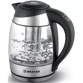 Чайник электрический Brayer BR-1021, 2200 Вт, 1,8 л, пластик/стекло, с подсветкой, серый