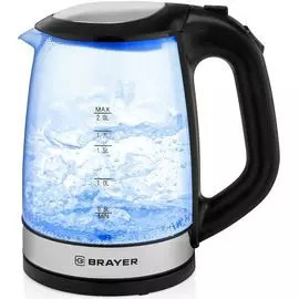 Чайник электрический Brayer BR-1040BK, 2220 Вт, 2 л, пластик/стекло, черный