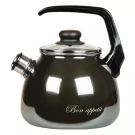 Чайник эмалированный со свистком СтальЭмаль "Bon appetit", цвет: мокрый асфальт, 2 л, 1RA12