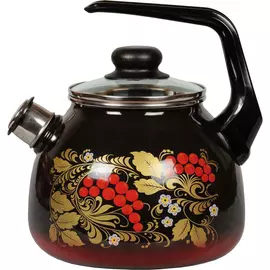 Чайник эмалированный со свистком СтальЭмаль "Imperio", цвет: темно-вишневый/декор, 3 л, 1RC12