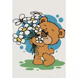 Картина по номерам Котеин "Медвежонок с ромашками", 8 цветов, 20х30 см