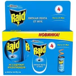 Липкая лента от мух Raid, 4 штуки