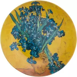 Тарелка декоративная Elan Gallery "Ирисы в вазе", 20х20х2 см, круглая, с крючком, с подставкой