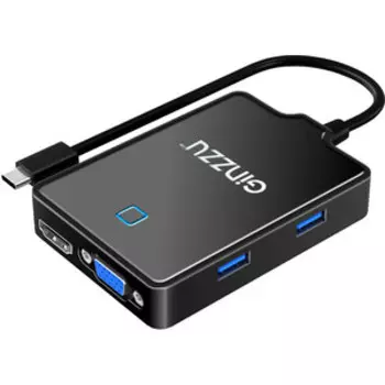 Адаптер Ginzzu HUB GR-770UB TYPE C, порты: 4xUSB3.0, HDMI, VGA, Audio Output