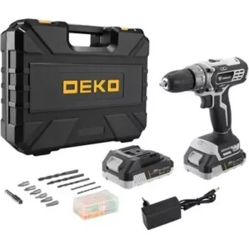 Аккумуляторная дрель-шуруповерт Deko DKCD20 Black Edition SET3 с набор инструментов, 63 предмета, 2х2Ач