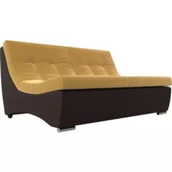 АртМебель Диван Монреаль микровельвет желтый экокожа коричневый