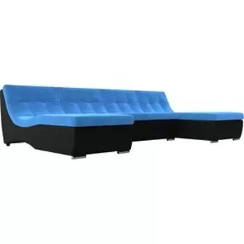 АртМебель П-образный модульный диван Монреаль велюр голубой экокожа черный