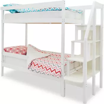 Бельмарко Детская двухярусная кровать Svogen белый + бортик ограждение