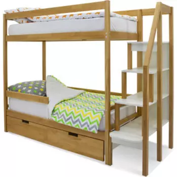 Детская двухярусная кровать Бельмарко Svogen дерево + ящики 2 шт + бортик ограждение