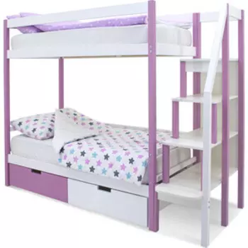 Бельмарко Детская двухярусная кровать Svogen лаванда-белый + ящики 1 лаванда, 1 белый