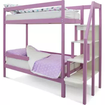 Бельмарко Детская двухярусная кровать Svogen лаванда + бортик ограждение